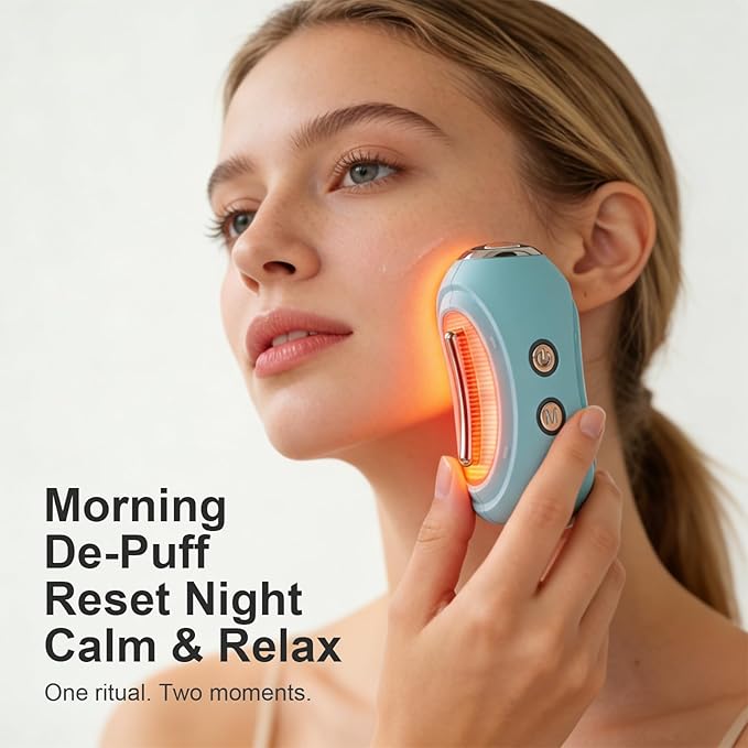 Face Massager Tool with Red Light Therapy for Face, Jade＆Rose Quartz Microcurrent Facial Device with Vibration＆7-Color LED Warm Heat, Gua Sha Facial Tools for Lifting, De-Puffing, Lymphatic Drainage