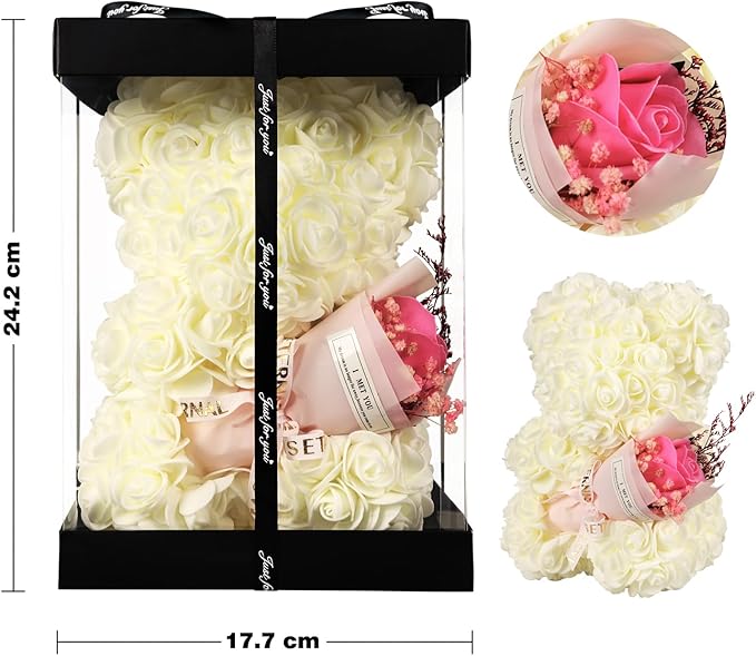 Valentines Day Gifts for Her Rose Bear, Rose Teddy Bear Birthday Gift for Girlfriend Wife, Rose Flower Gift for Women,Valentines Gifts for Her,Flower Bear with I Love You Necklace