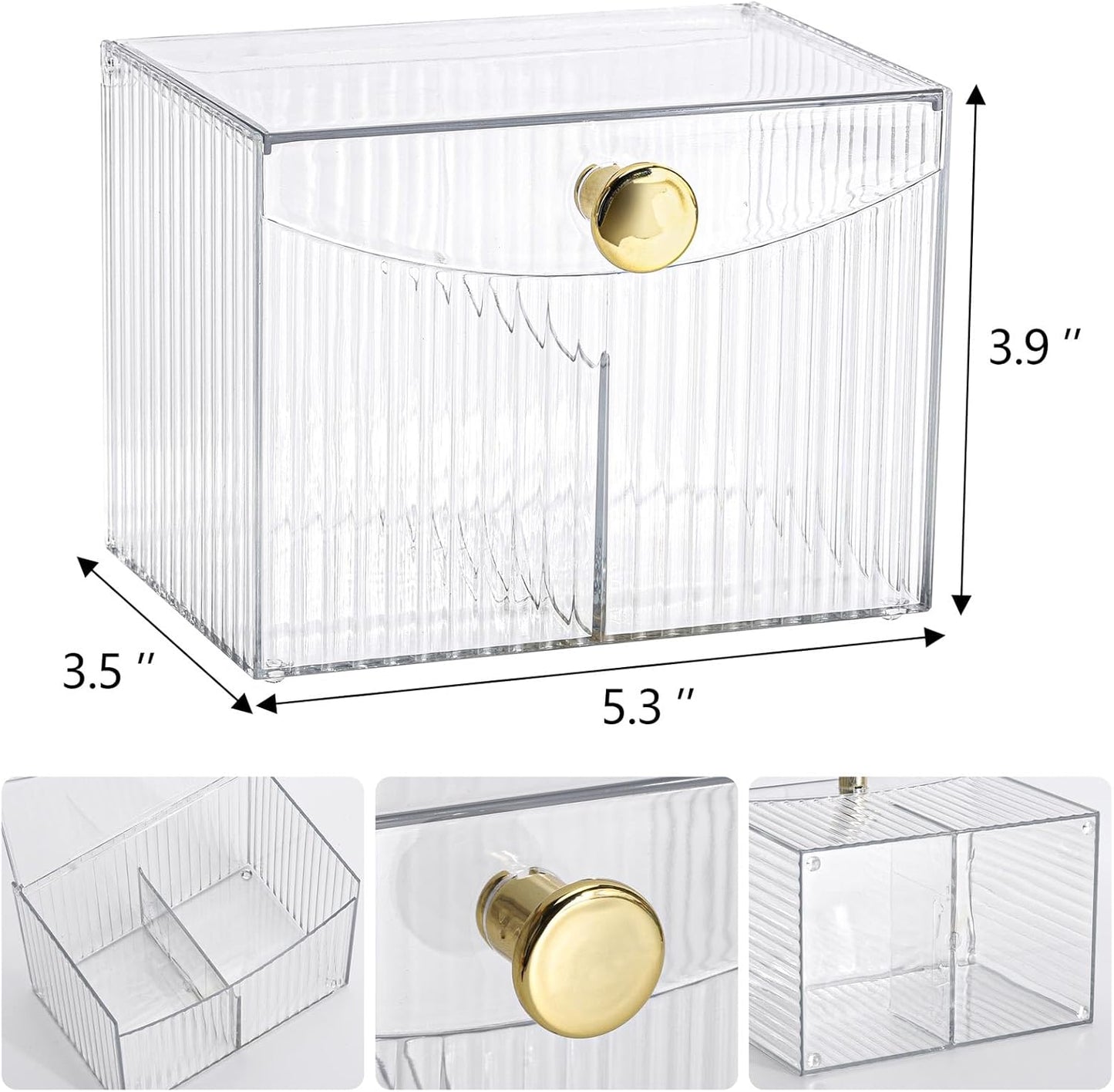 Tbestmax Qtip Holder Dispenser 2-Section Clear Bathroom Organizer 2 Grids Cotton Swab/Pad/Ball Holder Container Cosmetics Storage for Vanity