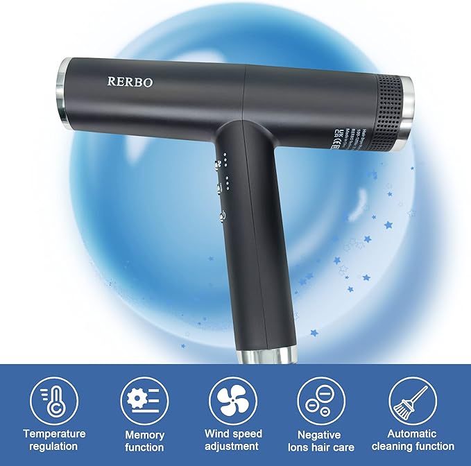 Professional Ionic Hair Dryer High-Speed 110000 RPM Low Noise Temperature Control Portable Negative Ionic Blow Dryer with Diffuser and Concentrator for Home, Travel and Salon