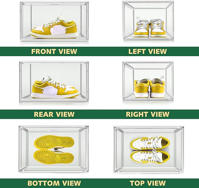 1 Pack Acrylic X-Large Shoe Box Clear Plastic Stackable Storage Boxes with Magnetic Door Shoe Organizer for Closet Sneaker Boot Shoe Storage,Fit up to US Size 14