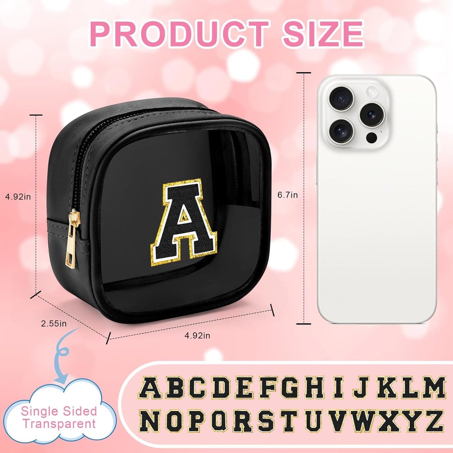 YOOLIFE Initial Makeup Bag Travel Toiletry Bag, Clear Makeup Bag Car Accessories For Women Clear Makeup Bags With Zipper Girlfriend Teacher 13 Year Old Girl Gifts Daughter Girl Gifts Mini Black F