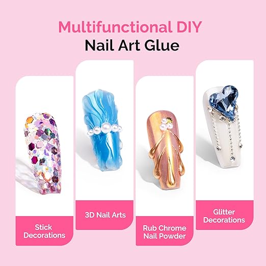 MelodySusie 2Pcs Nail Rhinestone Glue for Nails Super Strong Gel for Nail Charms Gems 3D Nail Gel UV Nail Glue for Nail Art Design Nail Chrome Powder
