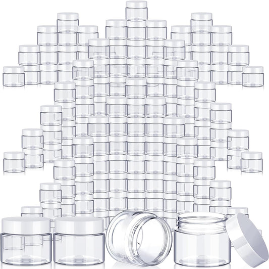 SATINIOR 100 Pcs Plastic Jars with Lids Small Containers Lids Wide Mouth Small Plastic Containers for Lotion Cream Rhinestones Body Butters Travel Storage(6 oz,White)