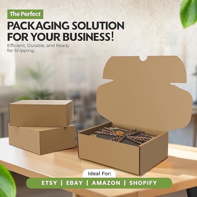 (25 Pack) Cardboard Shoe Boxes – Medium 12x9x4.125 Inch | Heavy Duty Shoe Boxes for Shipping – Corrugated Mailing Boxes with Self-Locking Lid – Excellent as Replacement Shoeboxes & Gift Packaging