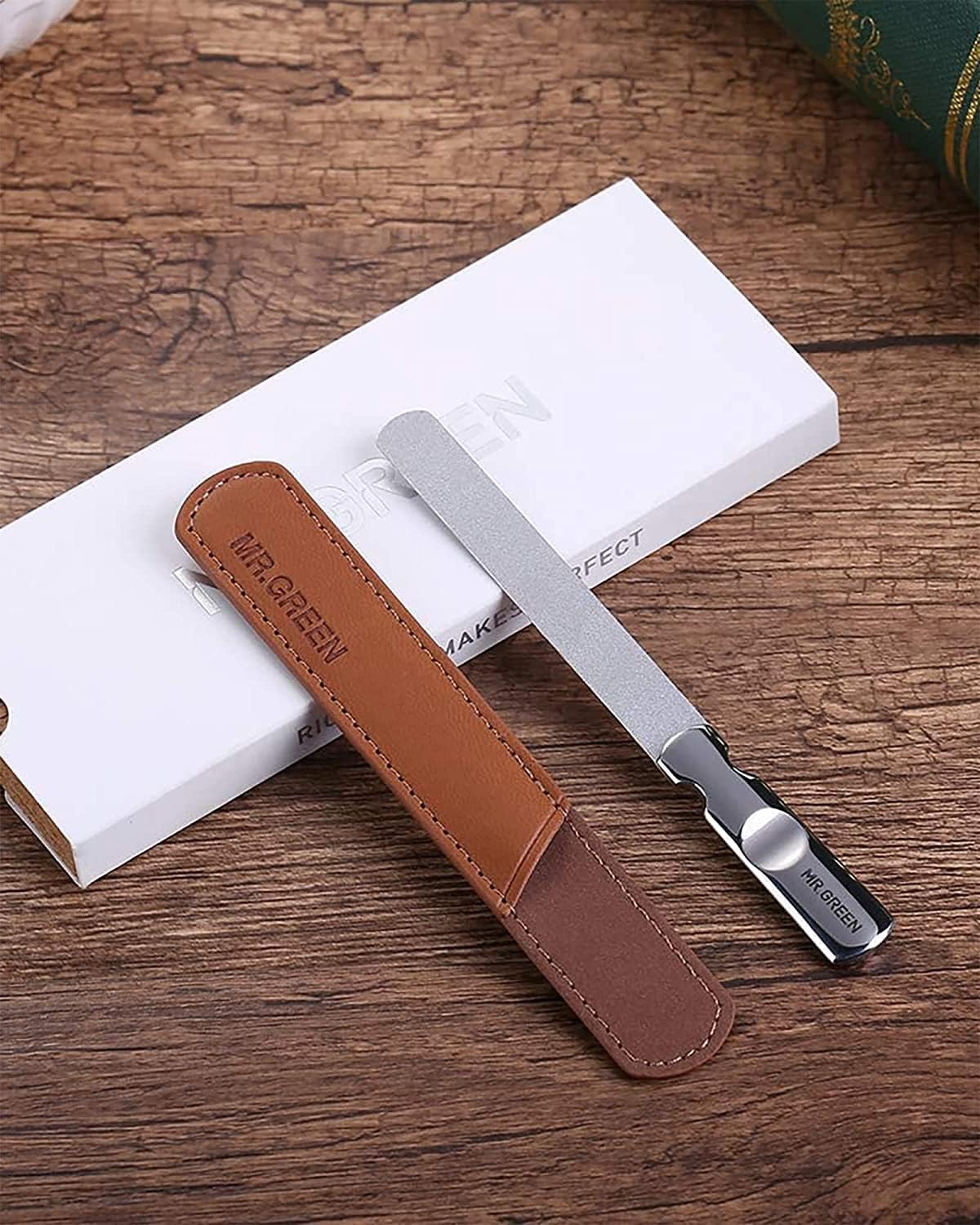 Stainless Steel Nail File with Anti-Slip Handle and Leather Case, Double Sided and Files Nails Easily for Men and Woman