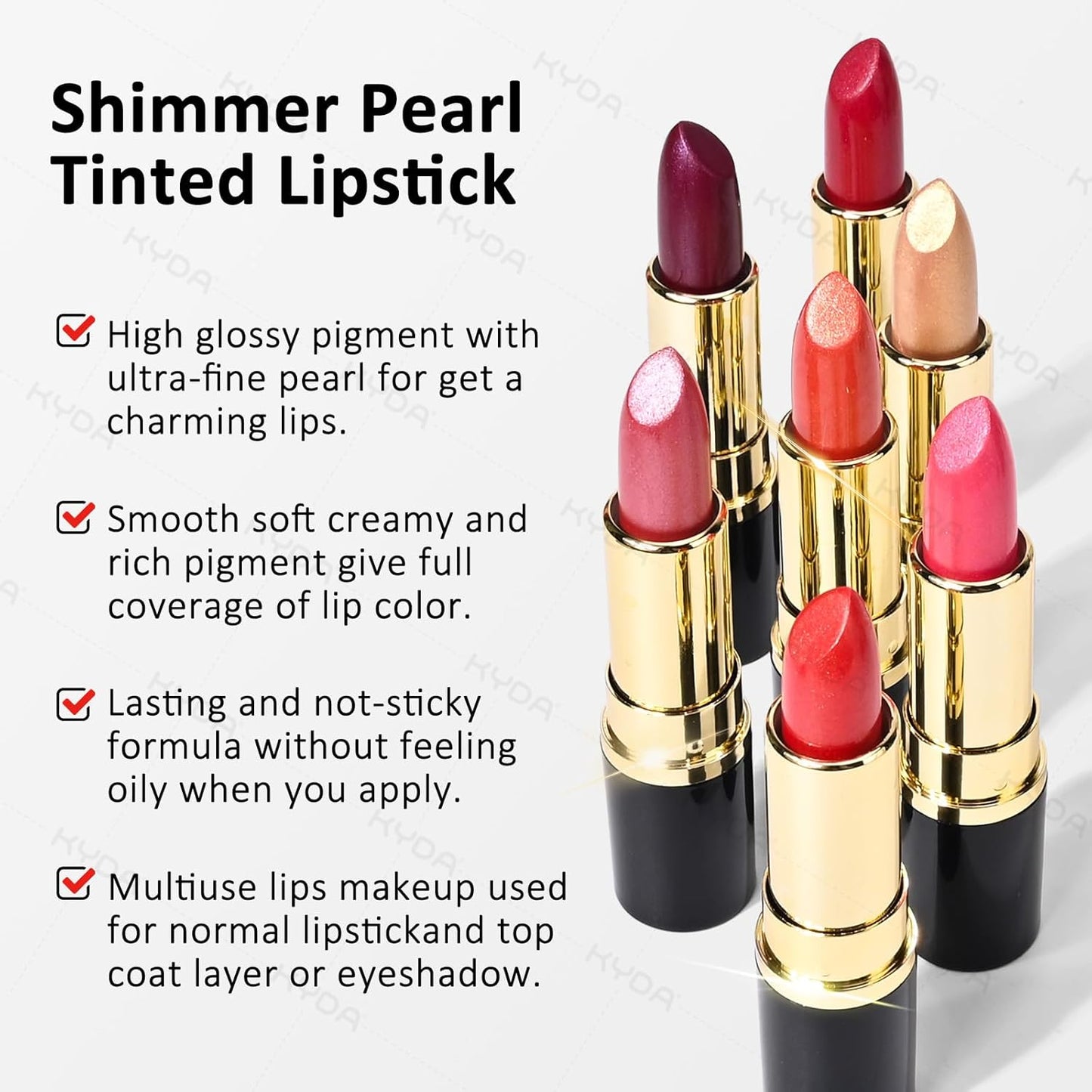 KYDA Red Shimmer Lipstick, Metallic Pearl Lipstick, Lasting Non-sticky Glitter Lips Color, High Glossy Lips Makeup for Women, Cameo Brown