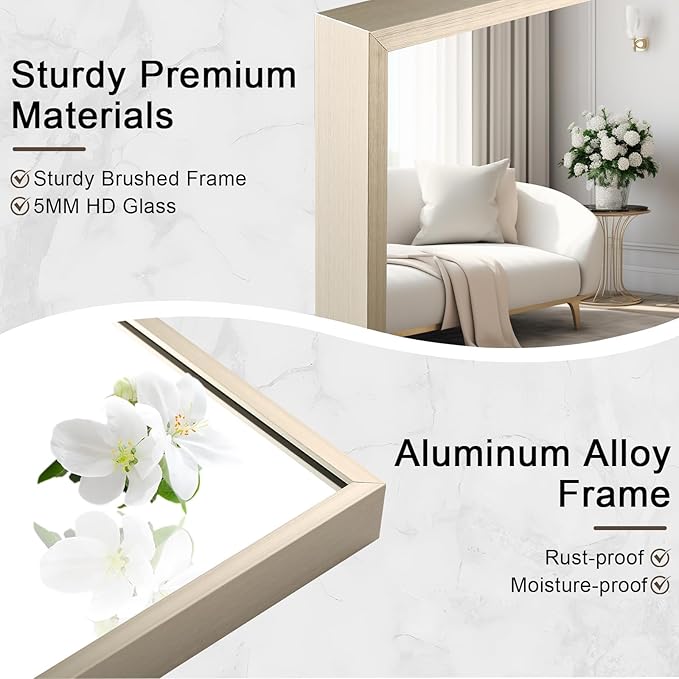 Brushed Nickel Rectangle Mirror, 30x36 Inch Framed Vanity Mirror, Square Corner Mirror for Over Sink, Vanity, Bedroom, Horizontal/Vertical