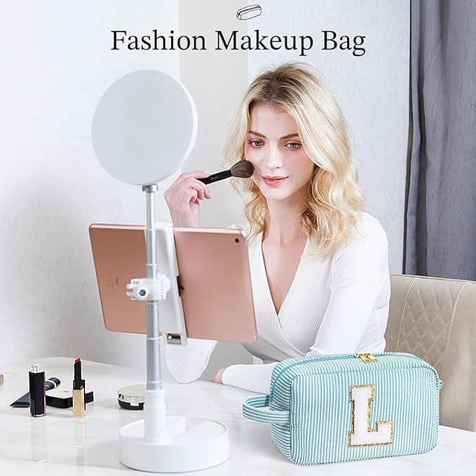 YOOLIFE Gifts for Women Teen Girls Kids - Initial Makeup Bag Cosmetic Bag Toiletry Pouch, Personalized Birthday Gifts for Women Girls Mom Daughter Sister Friends, Light Blue M