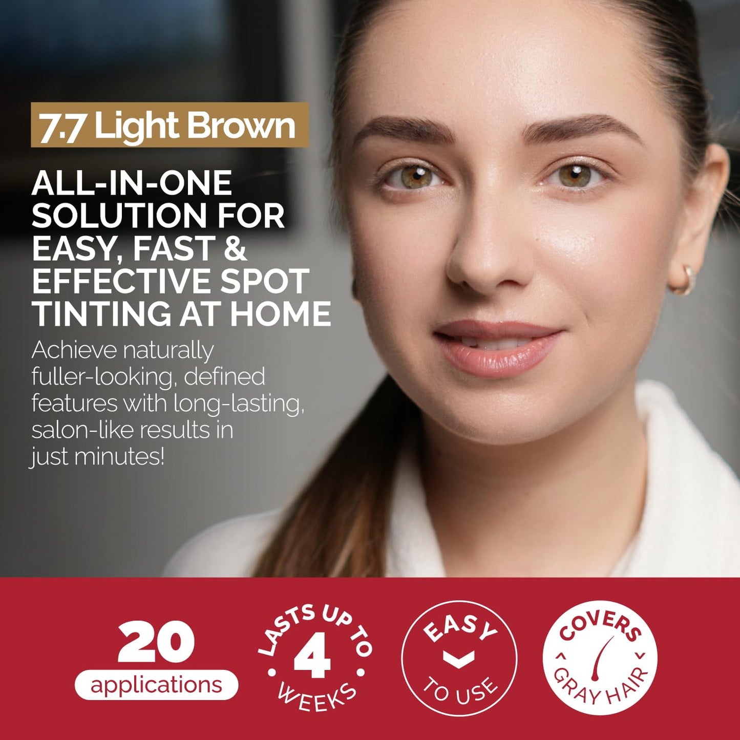 RB RENATA BEAUTY Tint Kit – Cream Hair Dye Kit with Developer and Application Brush for Spot Coloring - Covers Gray Hairs, Smudge-Proof, Long-Lasting Up to 4 Weeks, 20 Applications [Light Brown]