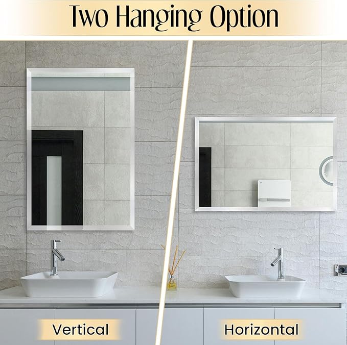 Rectangle Bevelled Frameless Mirror - Wall Mirror 30” x 40”, Shatterproof Modern Bathroom Mirror for Gym, Bathroom Vanity, Entryways with Bevelled Edge, Horizontally or Vertically