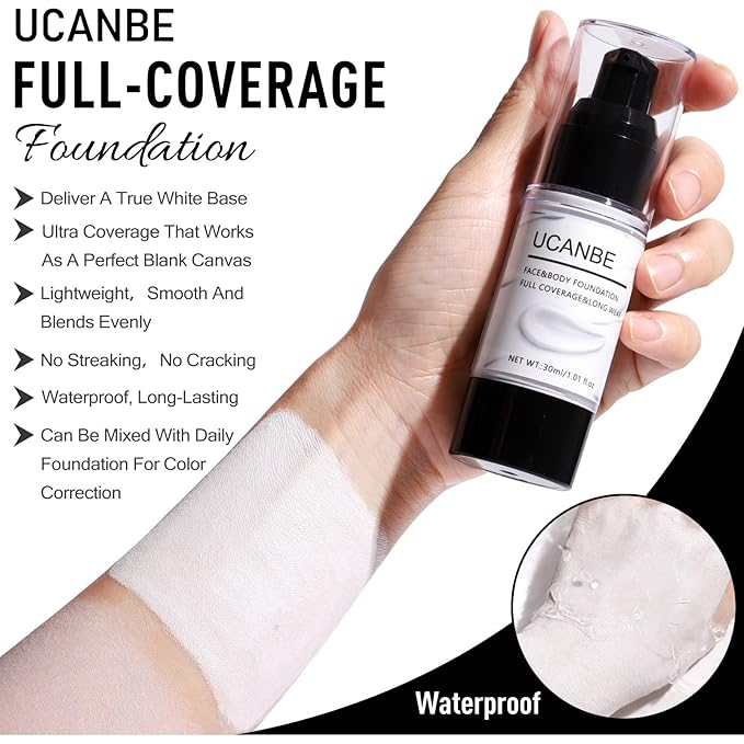 UCANBE Red Halloween Makeup Kit – Clown Vampire Joker Demon Makeup Set for SFX Costume Cosplay with Eyeshadow Palette, White Foundation, Red Liquid, Black Eyeliner, Setting Powder & Sponges