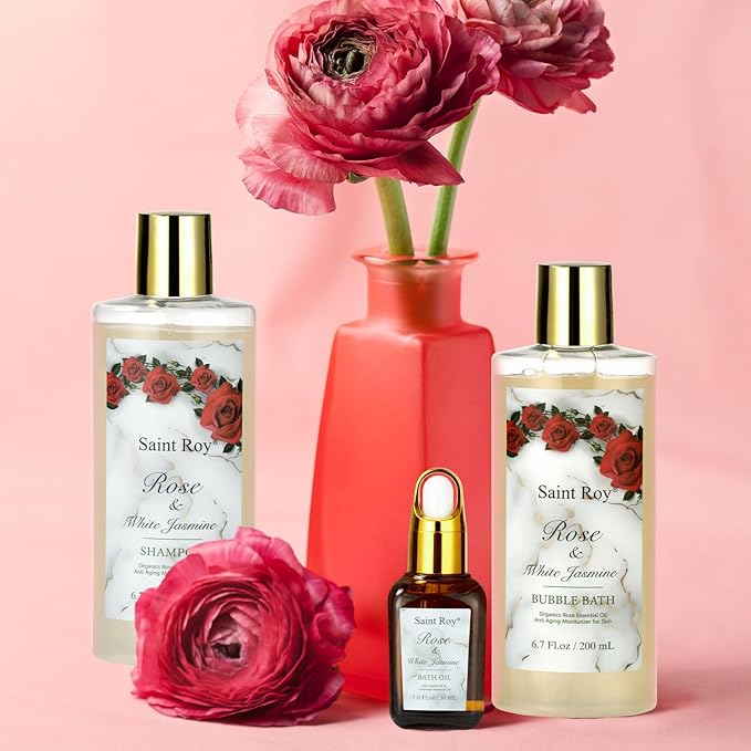 Valentines Gifts for Women - 21-Piece Luxury Rose & Jasmine Spa Gift Basket Set Bath and Body Gift Sets Care Kit with Make up sponge | Valentine's Day, Mothers Day Gifts Baskets for Mom, Wife