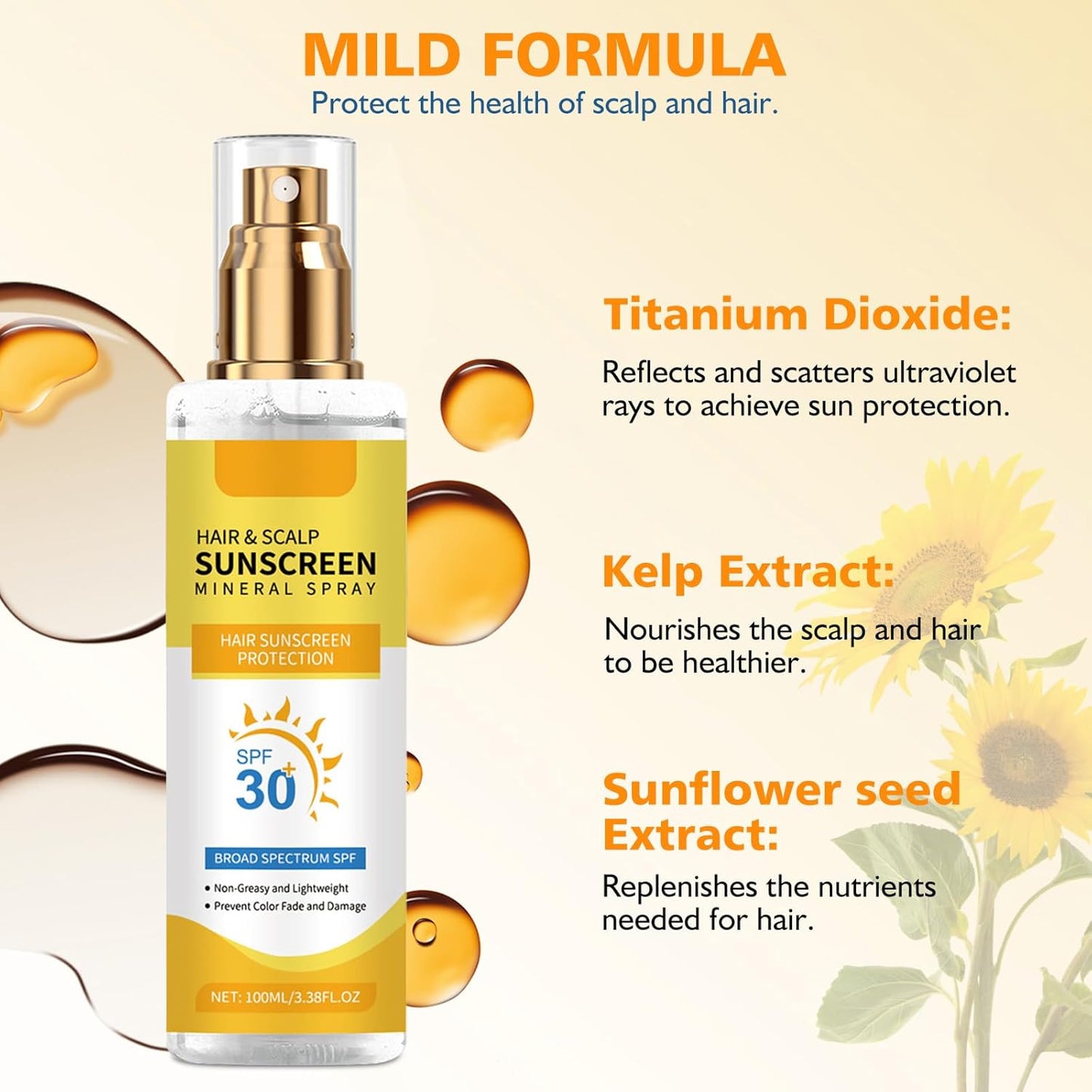 2PC Ultimate Hair & Scalp Sunscreen Spray SPF 30, Hair Sunscreen Spray UV Protection | Color-Lock UV Shield for Dyed/Highlighted | Beach & Pool Essentials | Defense Against Fade & Dryness