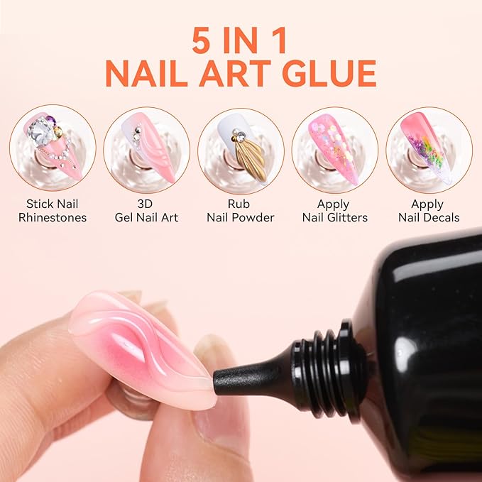 Makartt Rhinestone Glue Gel - Ultra Strong Hold UV/LED Cured Nail Glue Adhesive for Charms, Gems, Diamonds, Chrome & Aurora Powder, 3D Gel Nail Art Sculpting, Glitter, Decals, DIY & Salon Easy Use