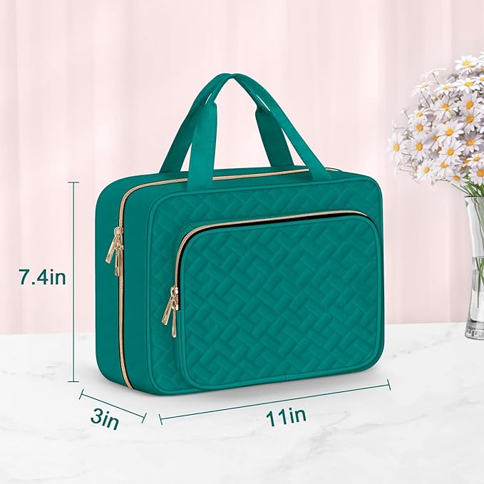 Wedama Toiletry Bag for Women, Medium Cosmetic Travel Bag, Hanging Toiletry Bag for Bathroom, Thickened PVC Waterproof Makeup Bag, Toiletries Bag for Travel Trips and Camping, Turquoise Green