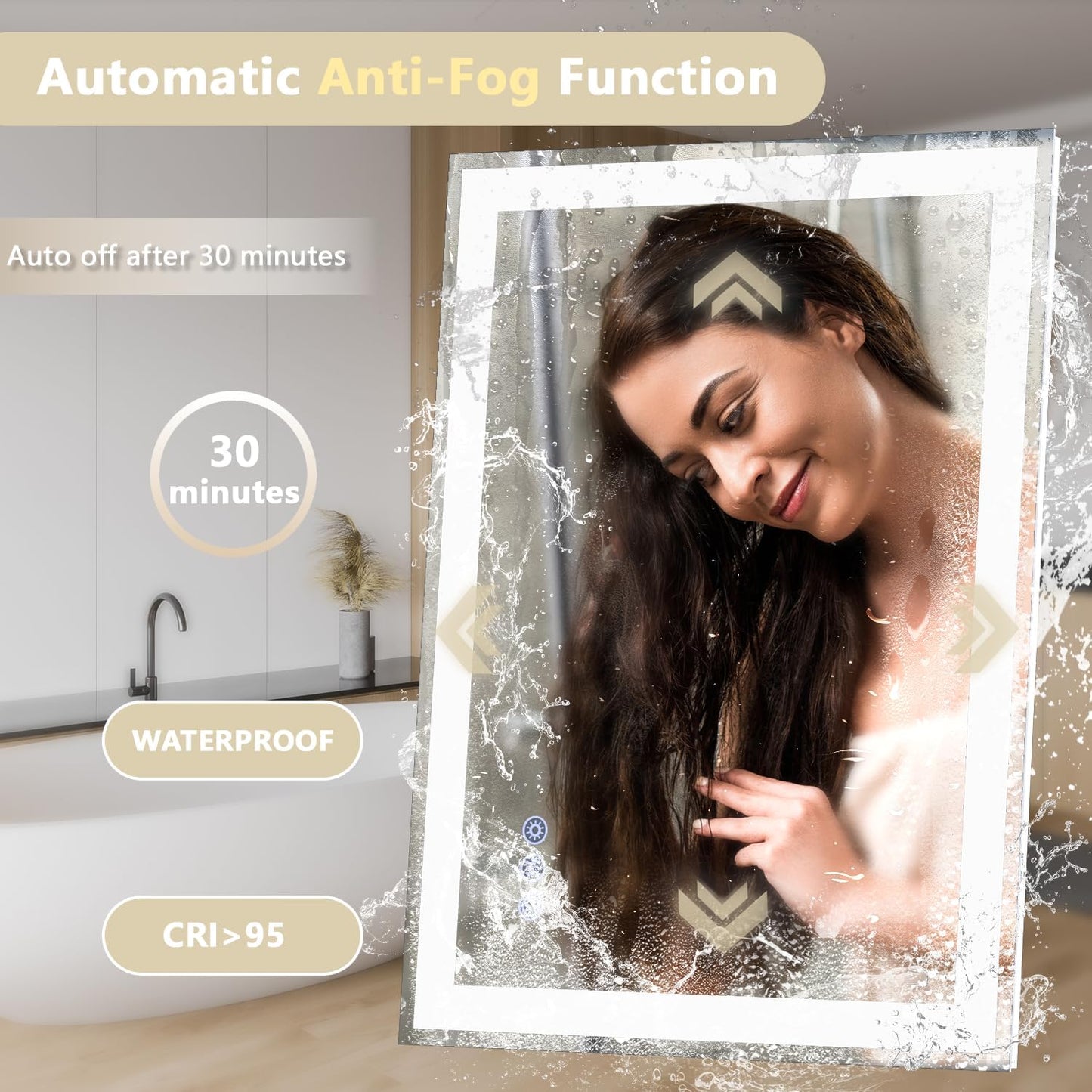 32"x 40" LED Bathroom Mirror, 3 Colors Vanity Mirror with Lights, Front and Backlit Bathroom Mirror with Lights, LED Smart Mirror for Wall, Tempered Glass, Anti-Fog, Stepless Dimmable, Memory(UL ETL)