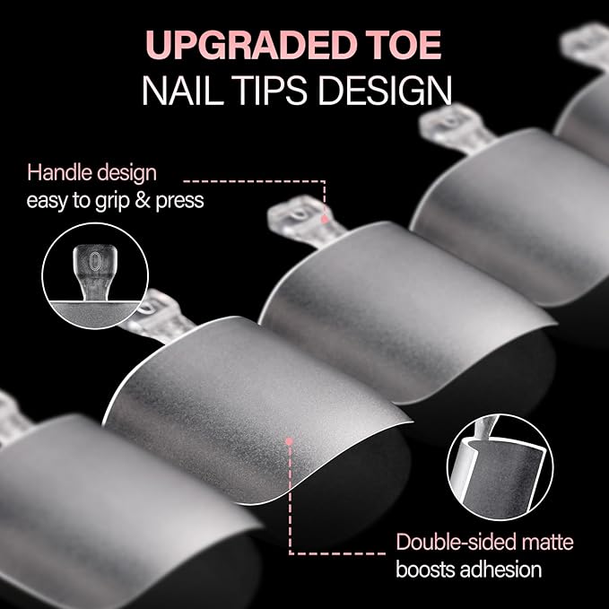 AILLSA Short Sharp Square Toe Nail Tips, 15 Sizes 150Pcs Pre-Etched Double Matte Acrylic Full Cover Press On Fake Toenails for Big Toe Extensions Home DIY Nail Salon