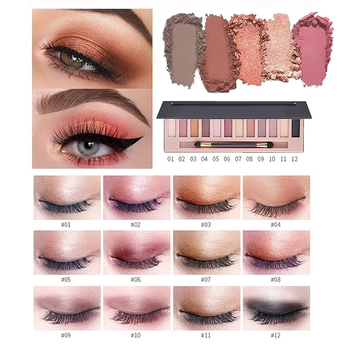 Makeup Set For Women Full Kit - 12 Colors Nude Shimmer Eyeshadow Palette, Patting Powder Highlighter, Eyebrow Contour Kit, Liquid Foundation + Concealer Brush, Black Mascara and Stamp Liquid Eyeliner , 3pcs Matte Liquid Lipstick Set with 2 Powder Puff ...