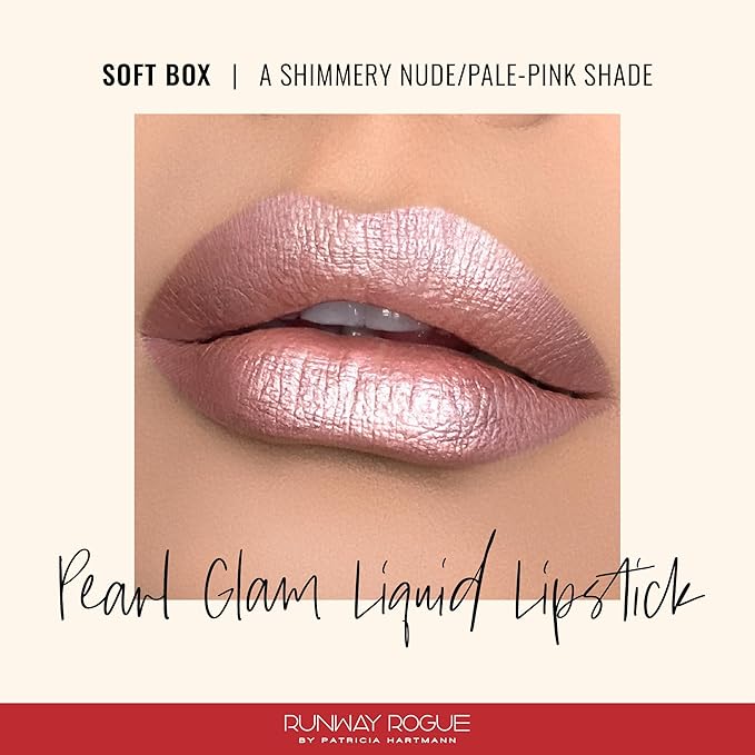Runway Rogue Pearl Glam Long Wear Shimmer Liquid Lipstick, Metallic Nude/Pale-Pink Lipstick with Silver and Gold Shimmer, ‘Soft Box’