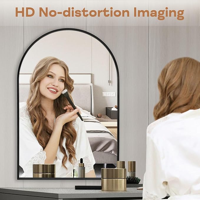 22" x 30" Black Arched Mirror, Arch Wall Mirror, Metal Frame Black Bathroom Mirror, Arched Top Bathroom Vanity Mirror for Living Room, Bedroom, Entryway, Tempered Glass, Shatter Proof