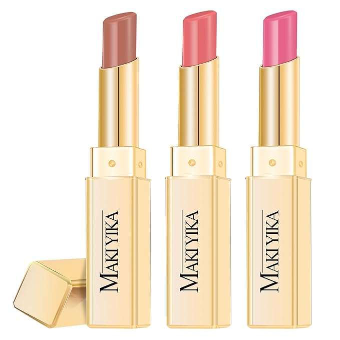 MAKI YIKA 3Pc Moisture Lipsticks for Women Brown Nude Pink Lipstick Hydrate Tinted Lip Balm for Dry Cracked Lips Glossy Lip Color, MA55/58/62