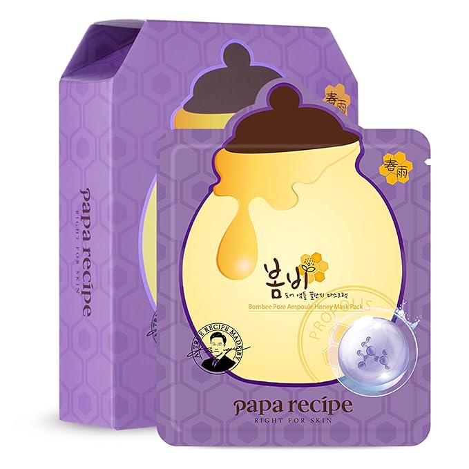 Papa Recipe Bombee Pore Honey Mask 10 Pack – No-Sebum Hydration & Pore Care – Korean Sheet Mask with Honey & Propolis Essence