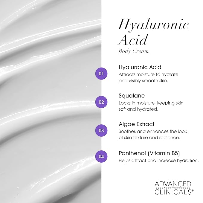 Advanced Clinicals Hyaluronic Acid Moisturizer Body Cream + Hyaluronic Acid Serum 2PC Skin Care Set | Face Serum & Body Lotion Help Diminish Appearance Of Wrinkles, Fine Lines, & Dry Skin, 2PC Bundle