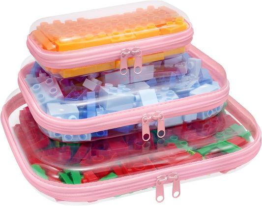 Clear Hard Plastic Zipper Case,Transparent Double Zippers Hard Pouch with 3pcs,Portable Travel Organizer Bin for Toy Storage