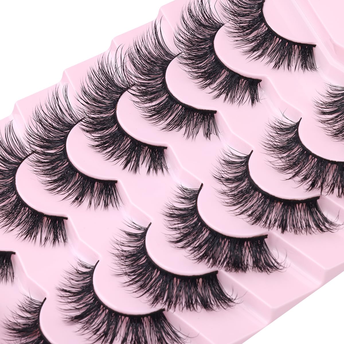 Mink Lashes False Eyelashes Natural Look Wispy Cat Eye Flat Lashes 3D Mink Lashes Natural Fake Lashes 18mm Strip Lashes Pack 7 Pairs