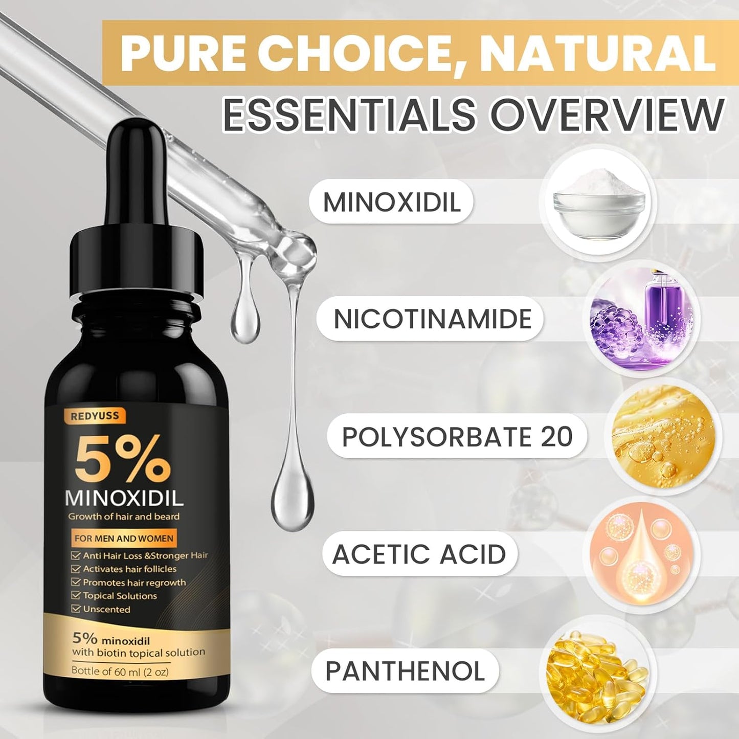 5% Minoxidil Hair Growth Serum Minoxidil Biotin for Hair Beard Growth Prevent Hair Loss for Thicker Longer Fuller Healthier Hair Men and Wome 3 Bottles of 2oz