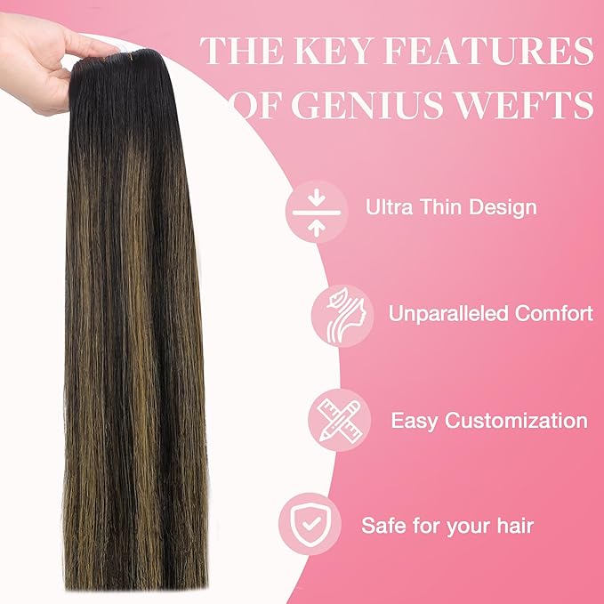 GOO GOO Genius Sew In Remy Weft Hair Extensions, 2/6/2 Balayage Dark Brown to Chestnut Brown 20inch 60g, Hand Tied