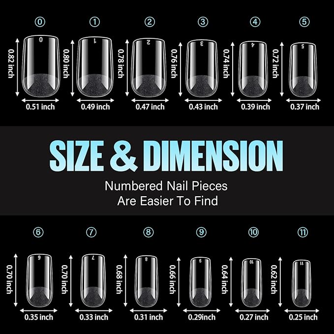 TOMICCA Short Square Nail Tips, 240Pcs Half Matte Press on Full Cover Acrylic Nails, 12 Sizes Soft Acrylic Fake Nail Tips for Nail Extension Art Home DIY Nail Salon