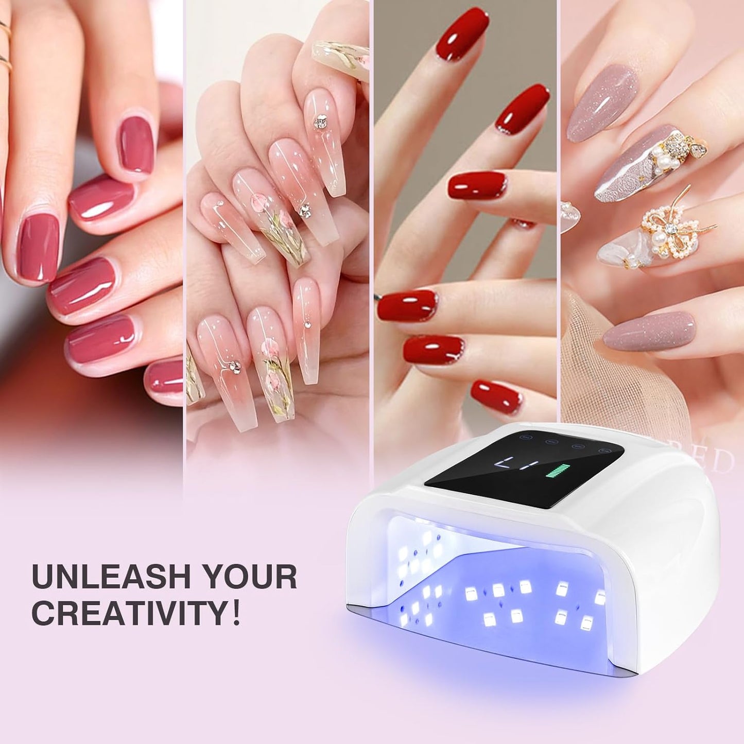 Rechargeable UV LED Nail Lamp, 96W Cordless Nail Dryer Wireless UV Gel Nail Polish Curing Light with 42 Beads LCD Smart Sensor 4 Timer Settings