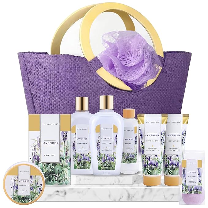 spa luxetique Gift Baskets for Women, Spa Gifts for Women - 10pcs Lavender Bath and Body Sets with Body Lotion, Bubble Bath, Relaxing Spa Sets, Birthday Valentine's Day Gifts for Her
