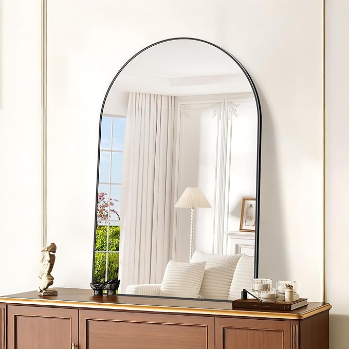 GLASHOM Arched Bathroom Mirror, 30"x48" Black Arched Mirror for Bathroom, Wall Mounted Mirror, Black Vanity Wall Mirror w/Metal Frame for Bedroom, Entryway, Living Room, Vertically Hanging