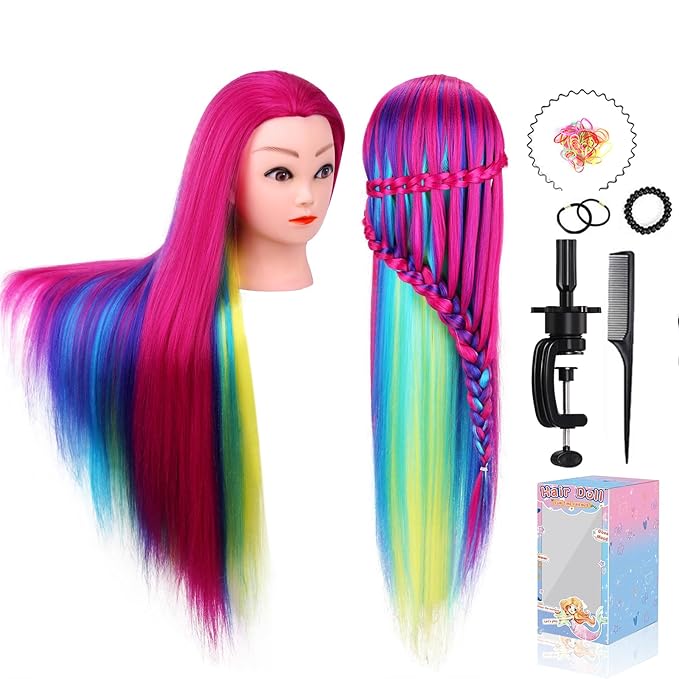 Mannequin Head with Hair, Beauty star 29" Cosmetology Doll Head for Hair Styling to Practice on, Hairdressing Training Braiding Heads with Clamp Stand Holder Kit