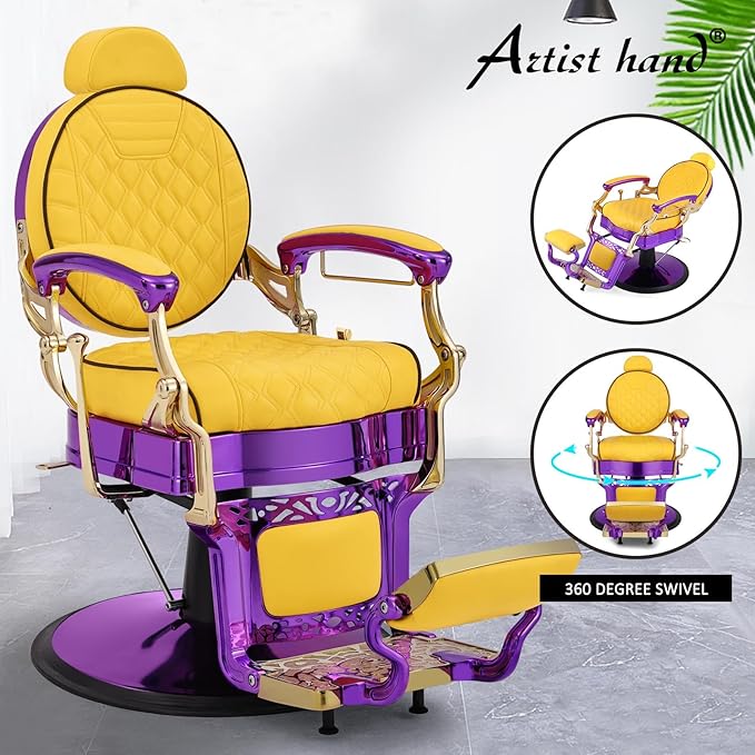 Artist hand Retro Barber Chair Heavy Duty Barber Chairs Vintage Salon Chair Hydraulic Recline Chair Rounded Cushioning Beauty Spa Styling Equipment (Yellow)
