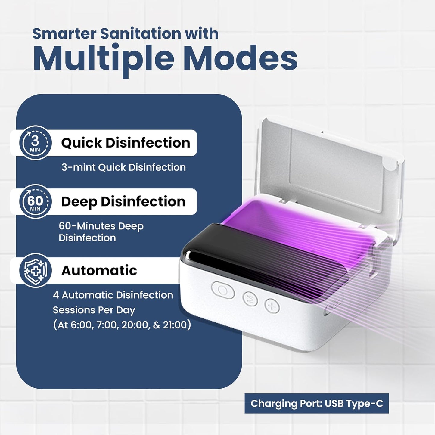 UV Toothbrush Sanitizer Holder & Cleaner with LED Clock Display & Hot Air Drying – Wall-Mounted UV Tooth Brush Holder for Bathroom Decor, Travel Use, Rechargeable Portable Design, Fits All Brushes
