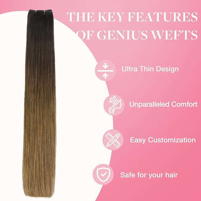GOO GOO Genius Weft Hair Extensions Human Hair, Sew In Hair Extensions Rooted Remy Weft, 1D/2C/4E Chocolate Dip Color Melt 20inch 120g, Hand Tied Weft Hair Extensions