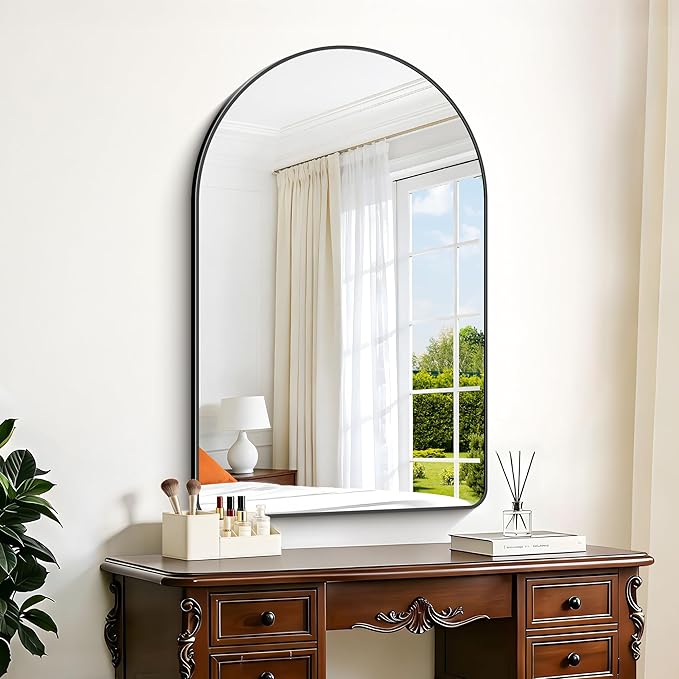 GLASHOM Arched Bathroom Mirror, 30"x48" Black Arched Mirror for Bathroom, Wall Mounted Mirror, Black Vanity Wall Mirror w/Metal Frame for Bedroom, Entryway, Living Room, Vertically Hanging