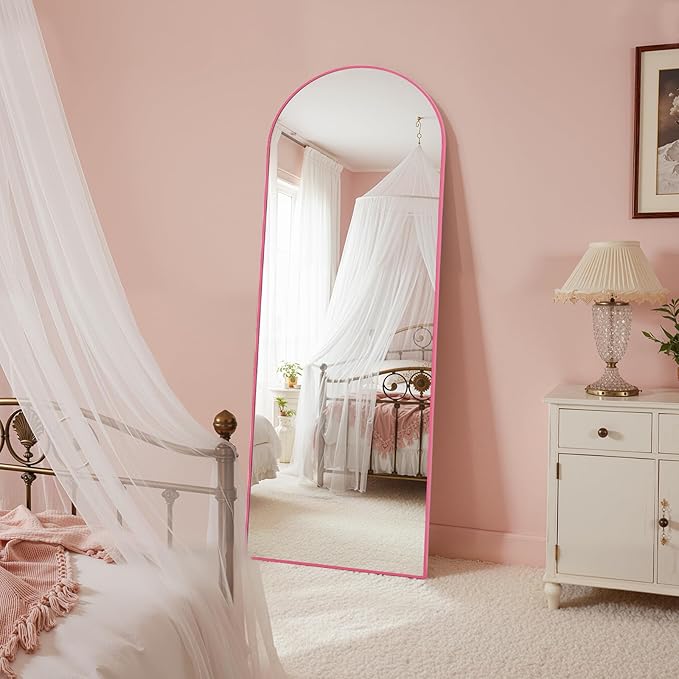 Anpark 28"x71"Arched Full Length Mirror, Full Body Mirror with Stand, Aluminum Frame for Bedroom & Hanging Leaning Modern Simple Home Decor Shatter-proorf Nano Glass Wall Living Room Cloakroom, Pink