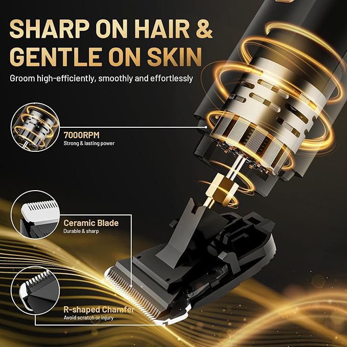 Electric Body Trimmer for Men, IPX7 Waterproof Groin and Pubic Hair Shaver, 2 in 1 Dual Head Grooming Kit for Beard Nose Ear, Cordless Rechargeable with Charging Dock, Ceramic Blades, Painless Trim