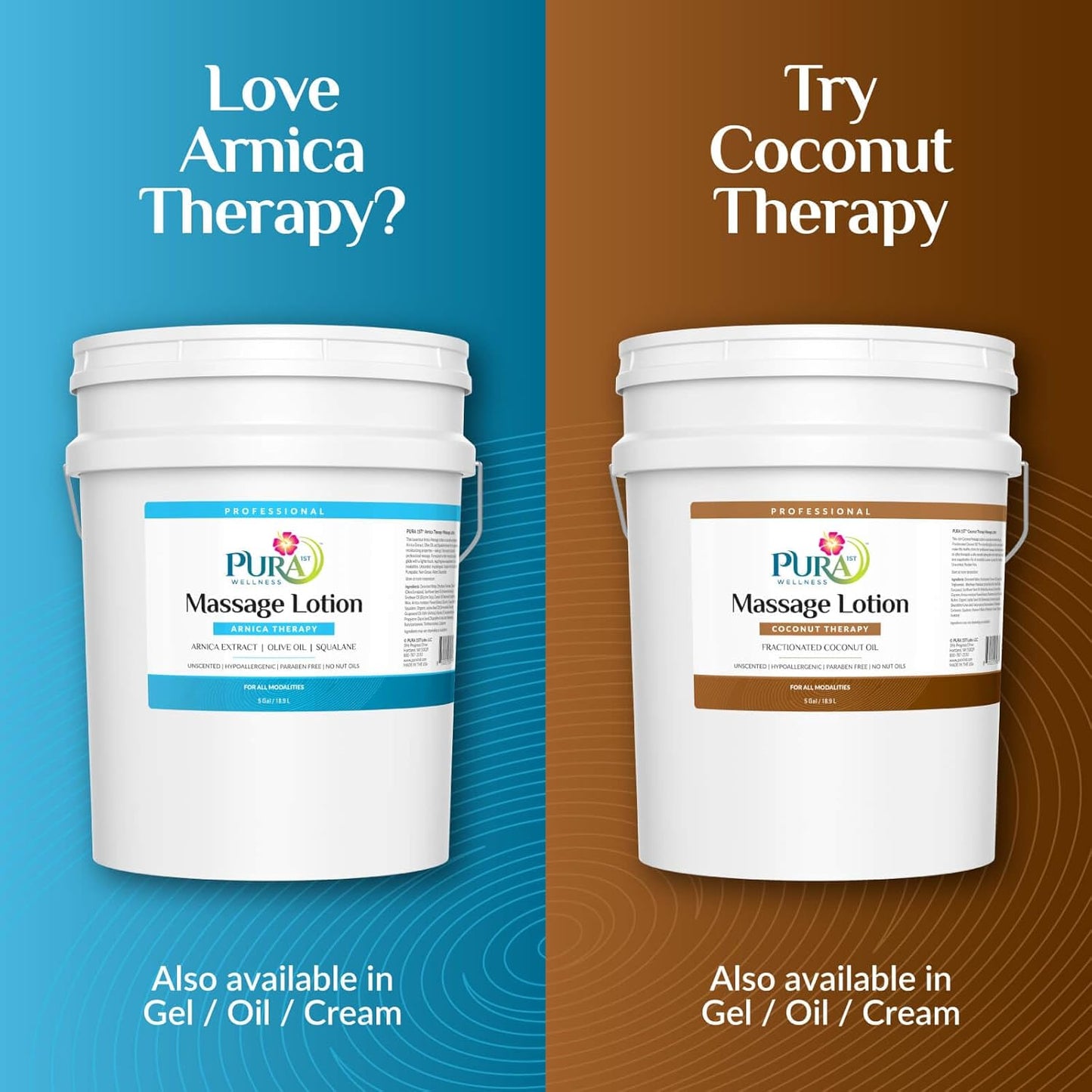 Wellness Professional Arnica Therapy 5 Gallon Massage Lotion, Lotion for Bruising, Olive Oil, Arnica Extract, Unscented, Hypoallergenic, Natural, Skin Moisturizing and Hydrating, Deep Tissue