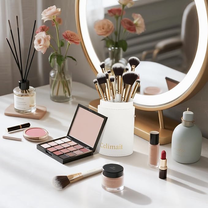 Makeup Brushes Set 12 Pcs Professional & Beginner Friendly, Soft Synthetic Make Up Brush Bristles for Face Eyeshadow, Easy to Clean with Case, Ergonomic Wooden Handle, Gift for Women (Dark White)