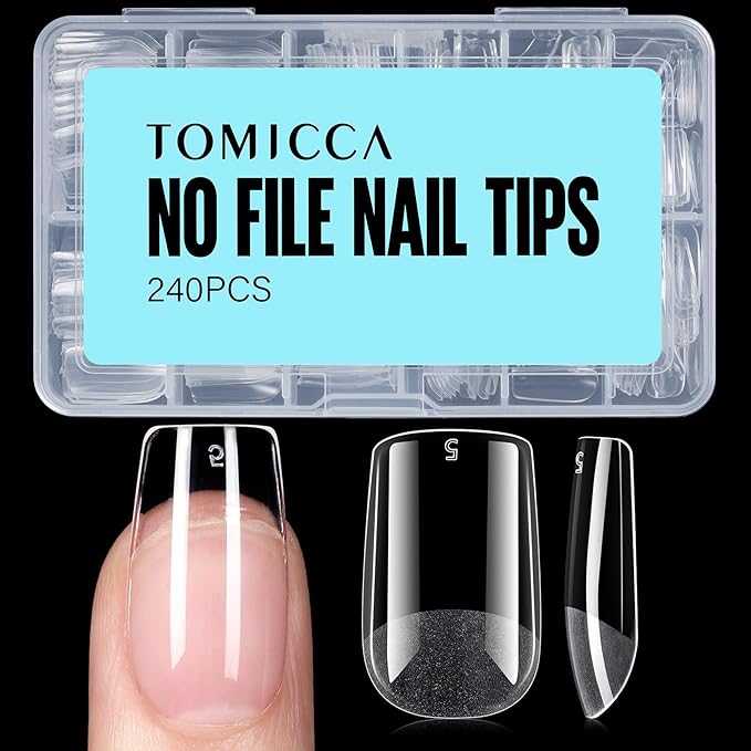 TOMICCA Short Square Nail Tips, 240Pcs Half Matte Press on Full Cover Acrylic Nails, 12 Sizes Soft Acrylic Fake Nail Tips for Nail Extension Art Home DIY Nail Salon