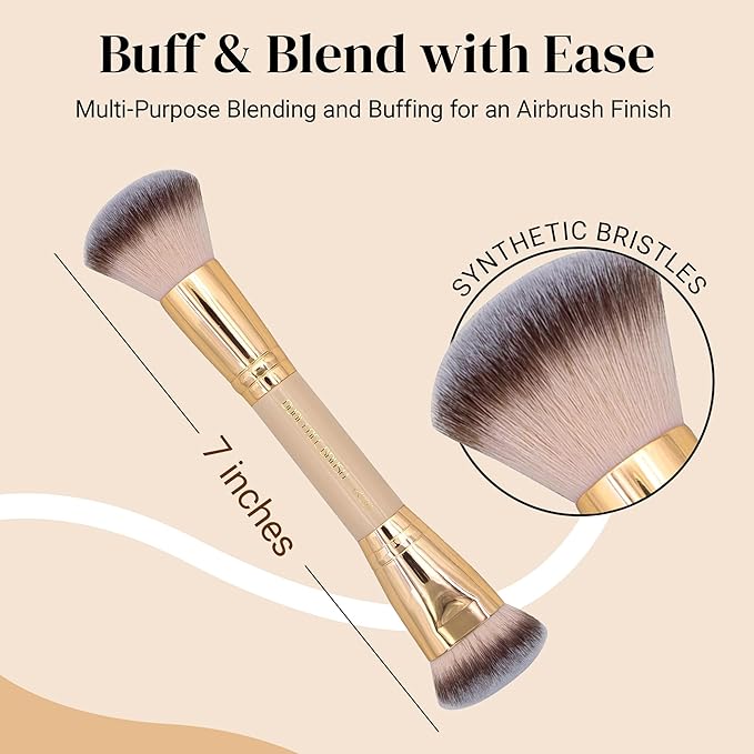Keshima Dual-Ended Blush, Bronzer & Contour Makeup Brush - Dense Liquid End & Fluffy Powder End, Multi-Purpose Blending and Buffing for an Airbrush Finish, Works with Liquid, Cream & Powder, Gold