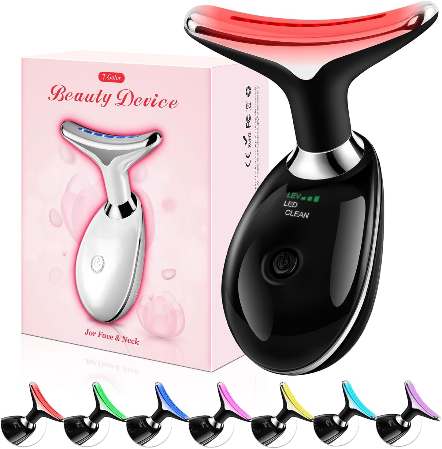 Red-Light-Therapy-for-Face, Facial Massager Wand with 7 Color - Birthday, Christmas, Mothers Day, Valentines Day, Self Care Gifts for Her Women Mom Best Friend Wife Teacher (Black)