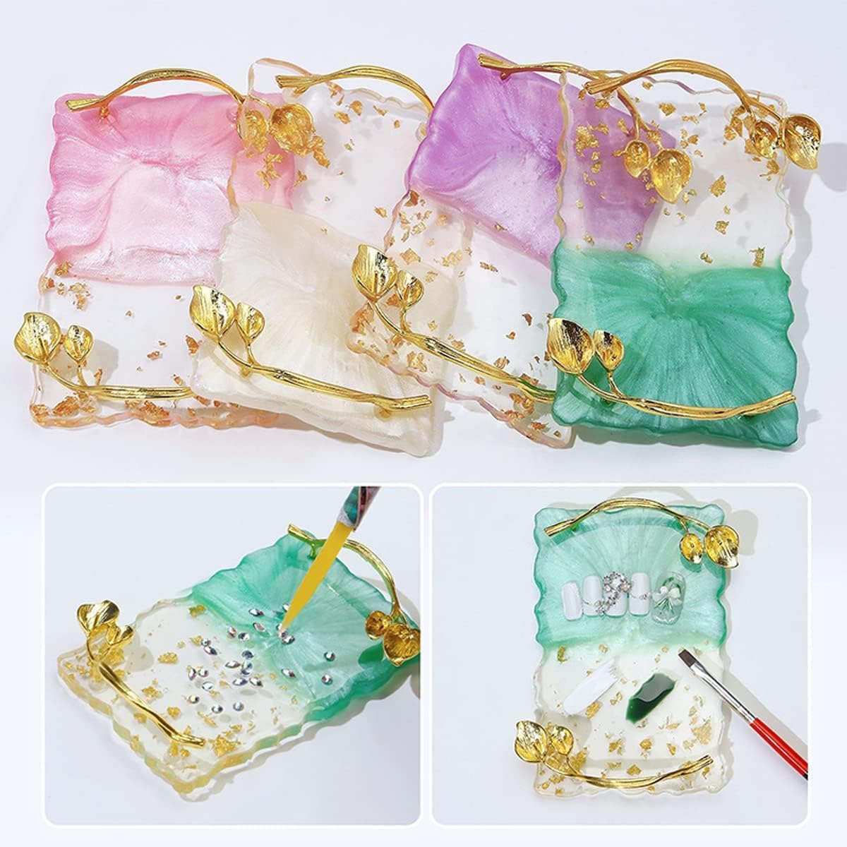 2023 Retro Nail Art Palette, Nail Painting Mixed Color Palette with Leaves Handle, Nail Holder Gel Color Makeup Display Board Pallet (White)