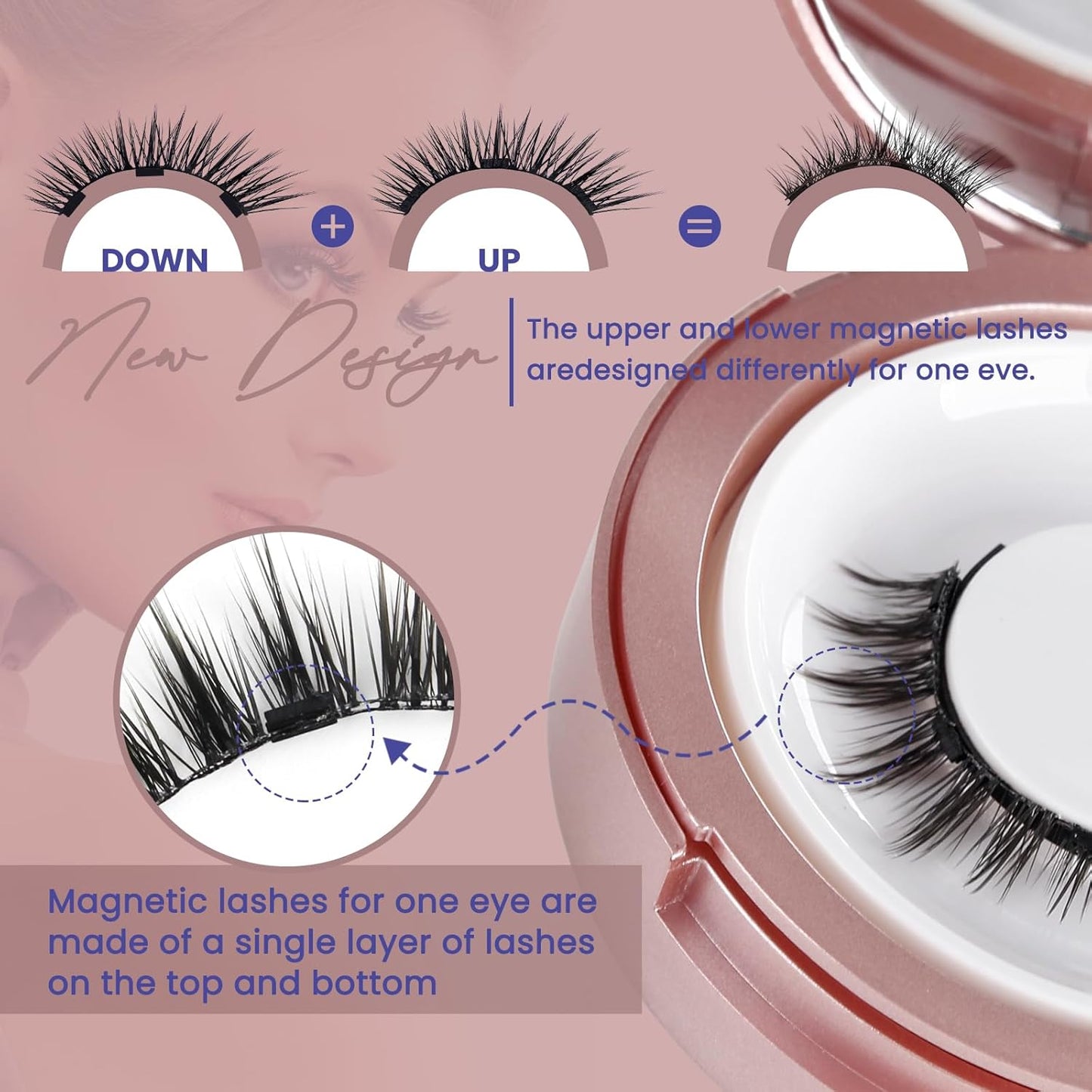 Magnetic Eyelashes with Applicator Reusable Magnetic Lashes No Glue Needed Eyelashes Natural Look With Applicator and Mirror 2 Pairs